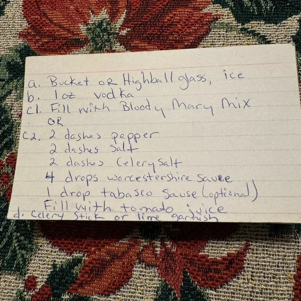 Vintage Handwritten Recipe Card for Cocktails